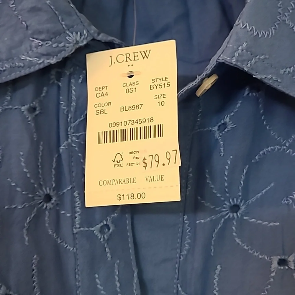 A sky blue eyelet dress with a button down front. Long sleeve with button cuffs. - Picture 2 of 4